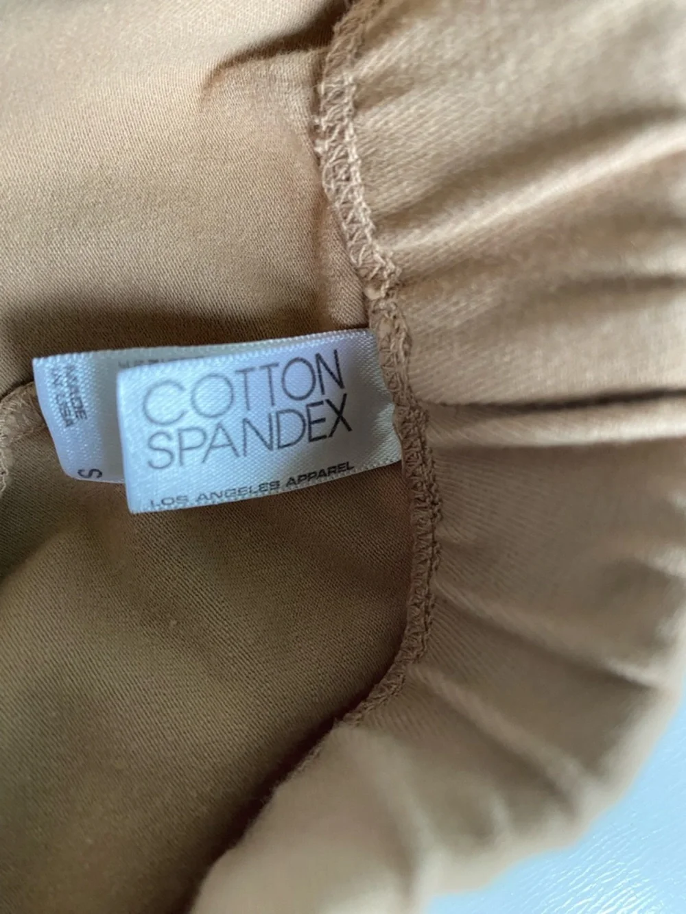 Los Angeles Apparel Cotton Spandex High Waist Capri Leggings Tan S